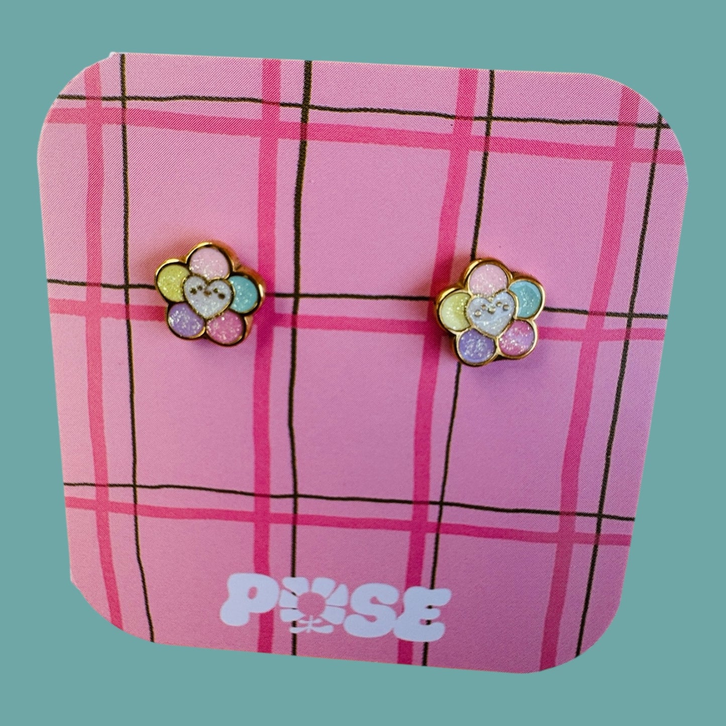 Boucles d'oreille puce Mini Fleur coeur