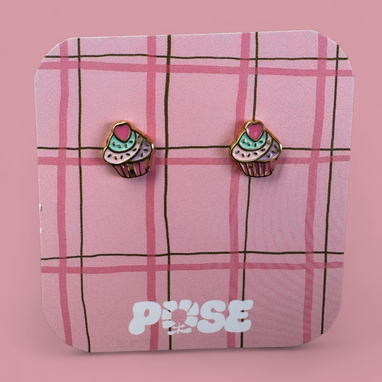 Boucles d'oreille puce Mini Cup cake coeur