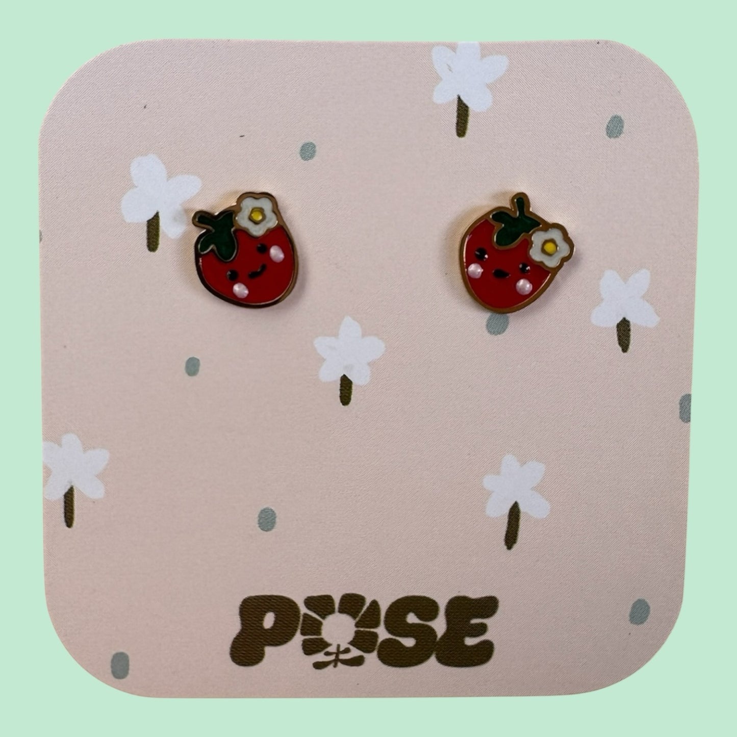 Boucles d'oreille puce Mini Fraise fleur