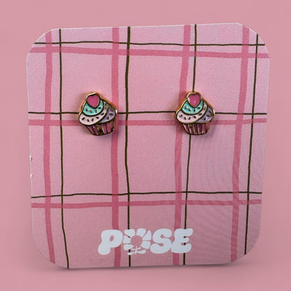 Boucles d'oreille puce Mini Cup cake coeur