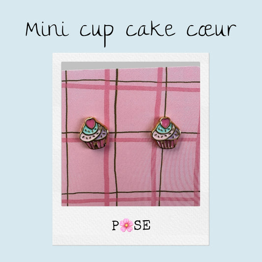 Boucles d'oreille puce Mini Cup cake coeur